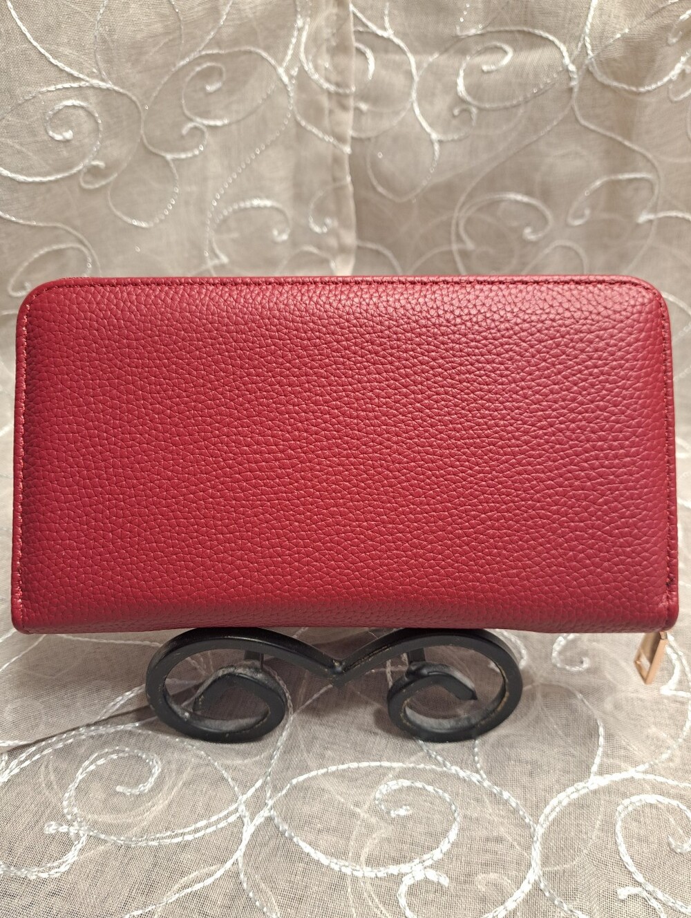 Dark Red Pebbled Soft Vegan Leather Zip Around/Over Wallet
